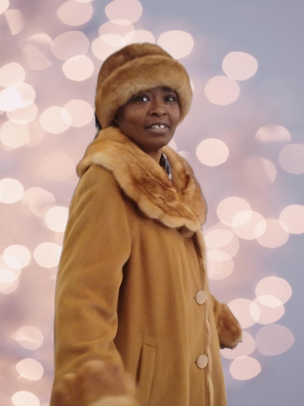 Classic Women's  MINK Fur Trim Camel Coat With MINK Hat